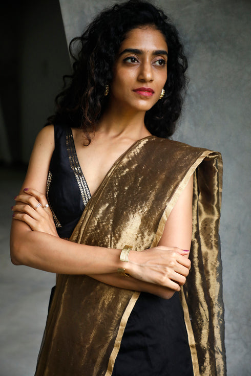 Handloom Black Chanderi Tissue Saree